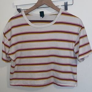 Wild Fable Striped Crop Top - White, Yellow, Maroon, Pink